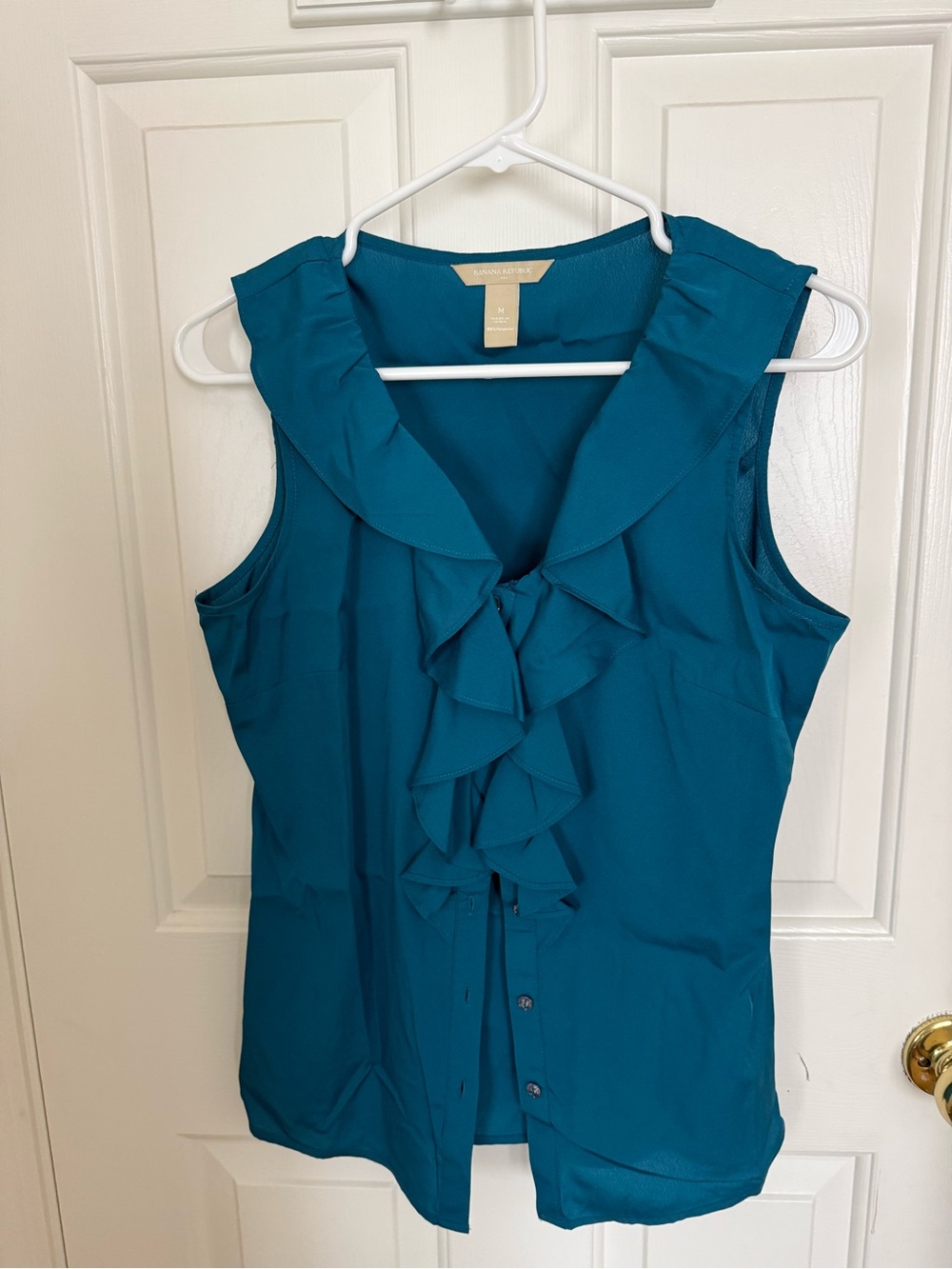 Banana Republic Teal Ruffle Front Sleeveless Blouse